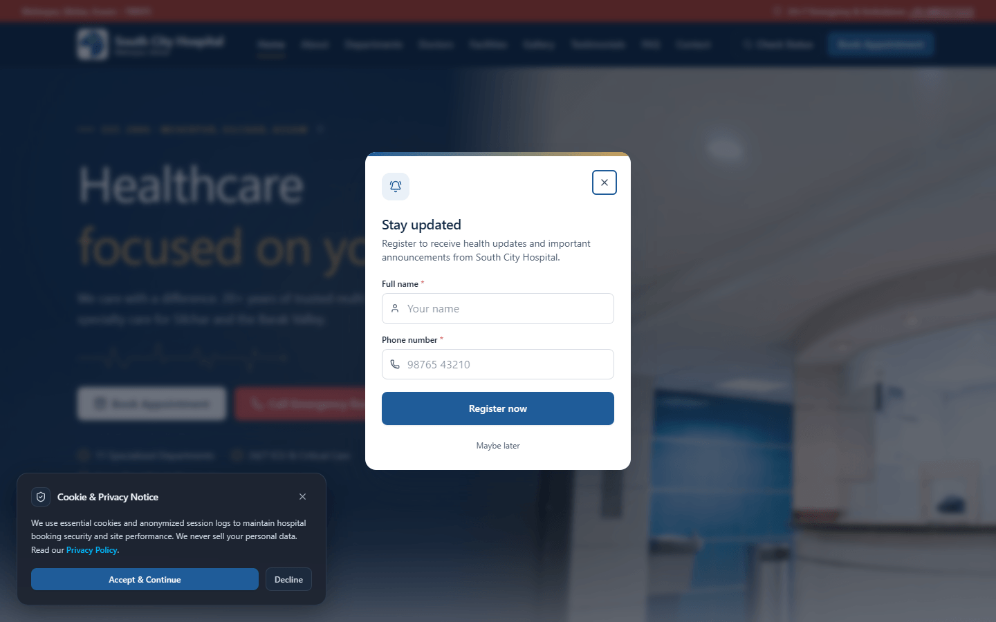 South City Hospital public healthcare website